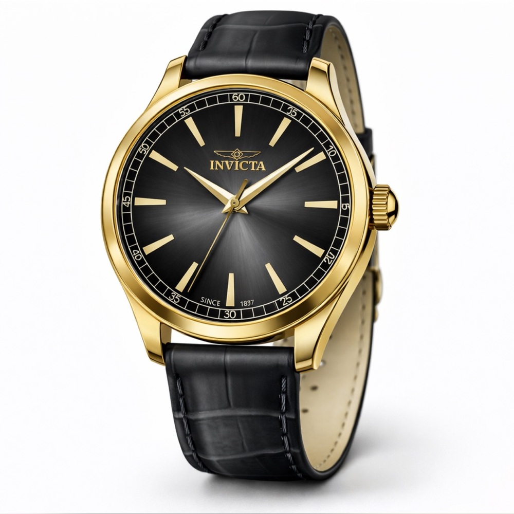 Invicta Gold and Black Dress Watch with Leather Strap